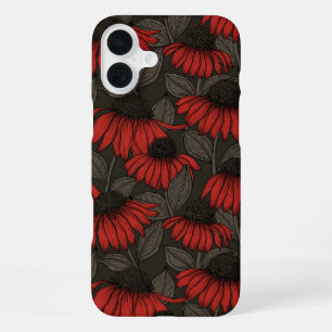Coque iPhone 16 Plus Fleurs rouges sur marron