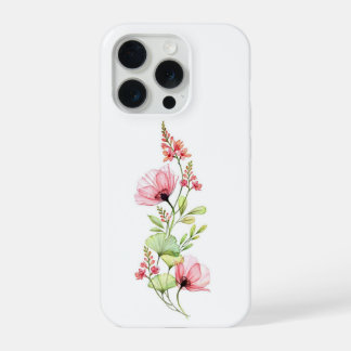 Coque iPhone 15 Pro Fleurs sauvages à l'aquarelle rose délicat Motif b