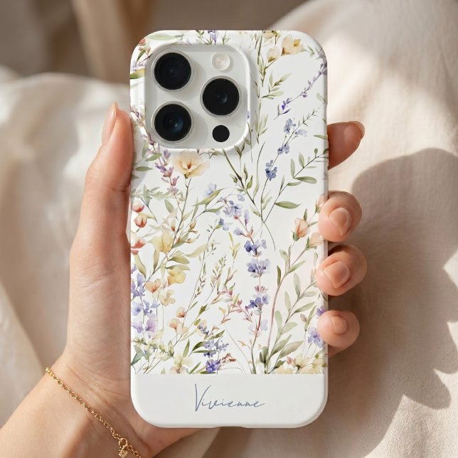 Coque iPhone Fleurs sauvages aquarelle  (Créateur téléchargé)