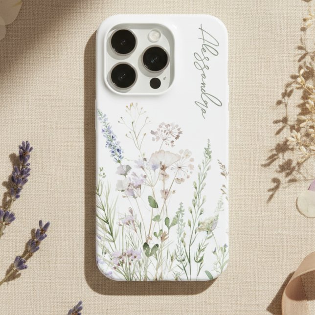 Coque iPhone Fleurs sauvages aquarelle bohème blanches (Créateur téléchargé)