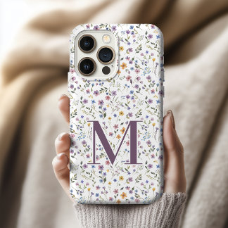 Coque iPhone 15 Pro Fleurs Sauvages Aquarelle Initiale Personnalisée D