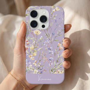 Coque iPhone 15 Pro Fleurs sauvages aquarelle lavande