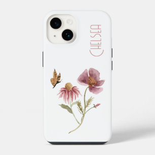 Coque Pour iPhone 14 Fleurs sauvages aquarelle papillon floral Nom