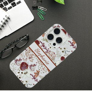 Coque iPhone 15 Pro Fleurs sauvages bourguignons modernes Élégant Bo