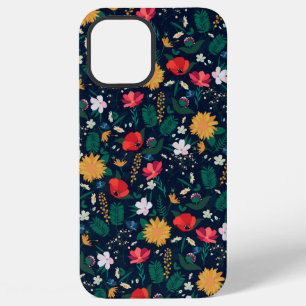Coque iPhone 12 Pro Max Fleurs sauvages colorées jolies motif bleu marine