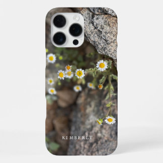 Coque iPhone 16 Pro Max Fleurs sauvages de marguerite dans les rochers coq