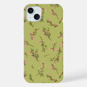 Coque iPhone 15 Plus Fleurs sauvages florales jetées sur fond vert char