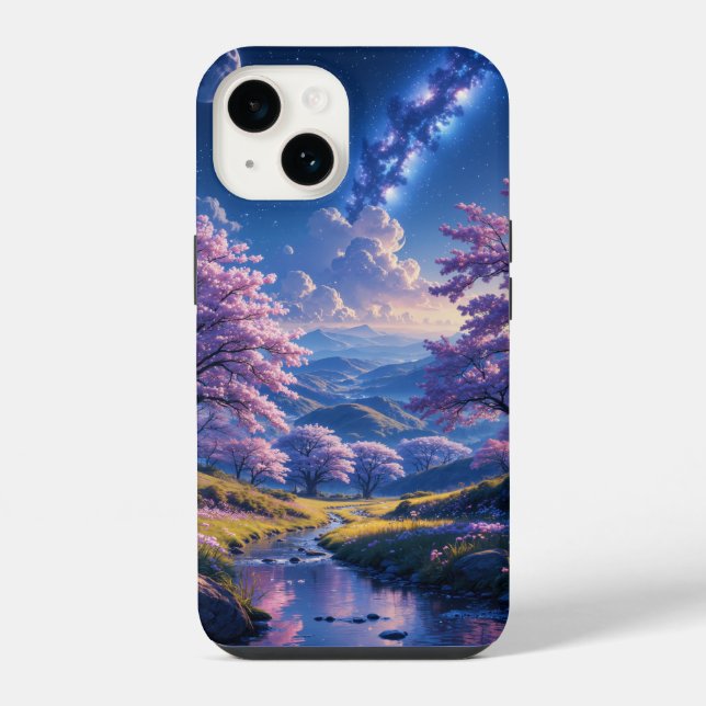 Coque iPhone Fleurs sous un ciel étoilé (Verso)