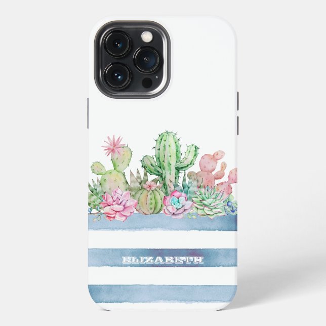 Coque iPhone Fleurs Succulentes Rayures Cactus (Verso)