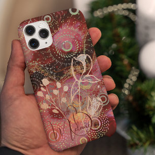 Coque Pour iPhone 14 Plus Fleurs sur les cercles rouge-or design