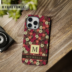 Coque iPhone 15 Pro Max Fleurs sur mesure marron florales jaune rose orang