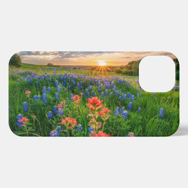 Coque iPhone Fleurs | Texas Bluebonnets & Indian Paintbrush (Verso Horizontal)