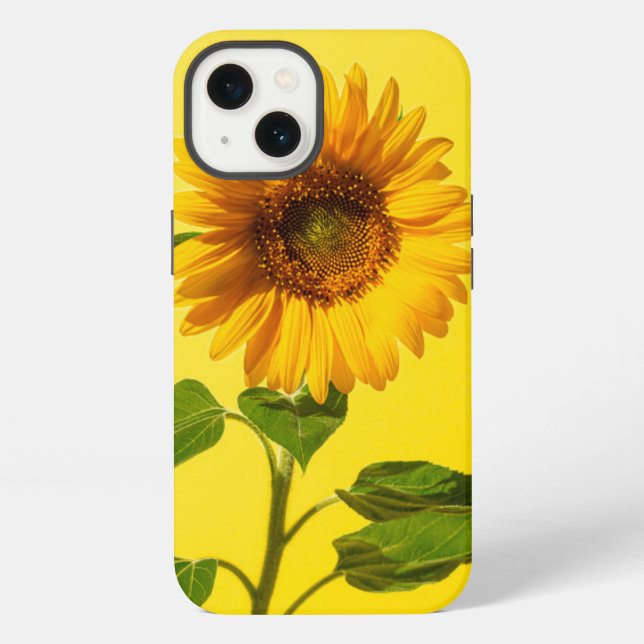 Coque iPhone Fleurs | Tournesol sur fond jaune (Verso)