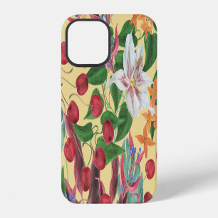 Coque iPhone 12 Fleurs tropicales Cerise : Aquarelle Patte transpa