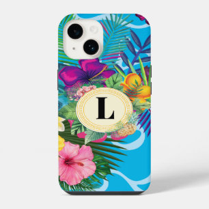 Coque Pour iPhone 14 Fleurs Tropicales Hawaïennes Et Monogramme De Papi