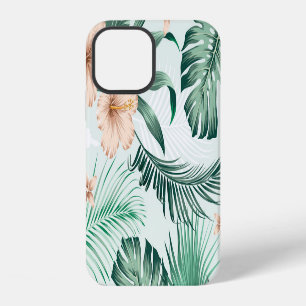 Coque iPhone 12 Fleurs tropicales, motif de feuillage luxuriant.