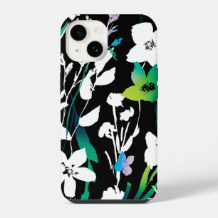 Coque Pour iPhone 14 Fleurs uniques noir et blanc et accent de couleur