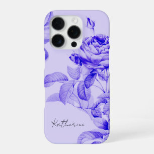 Coque iPhone 16 Pro Fleurs végétales vintages Purple Elégant