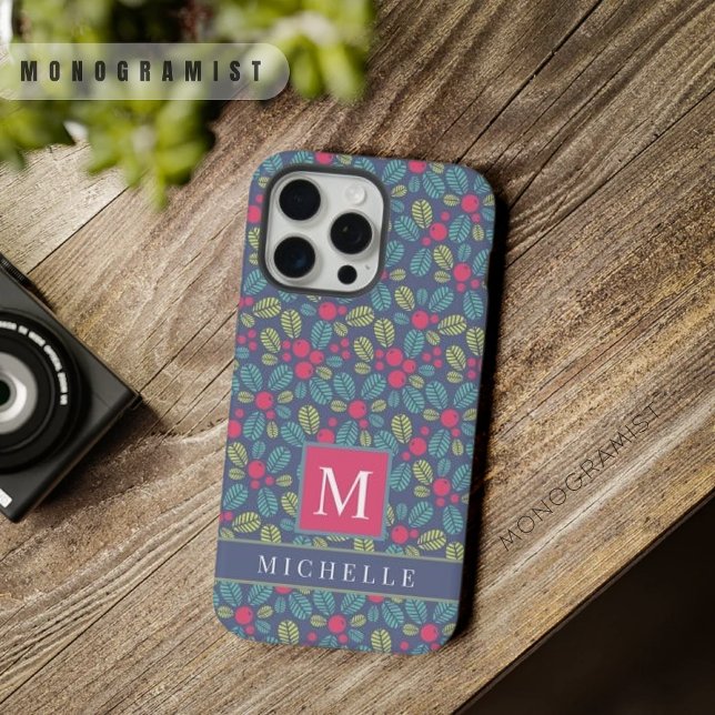Coque iPhone Fleurs vertes roses bleues gris personnalisables (Customizable Grey Blue Floral Pink Green Flowers iPhone Case)