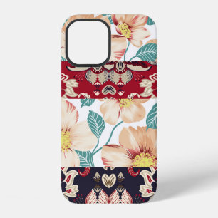 Coque iPhone 12 Fleurs vintage orange avec bordure paisley transpa