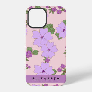 Coque iPhone 12 Pro Fleurs Violettes, Motif De Fleurs, Votre Nom