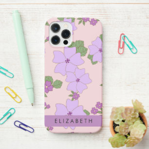 Coque iPhone 12 Pro Fleurs Violettes, Motif De Fleurs, Votre Nom