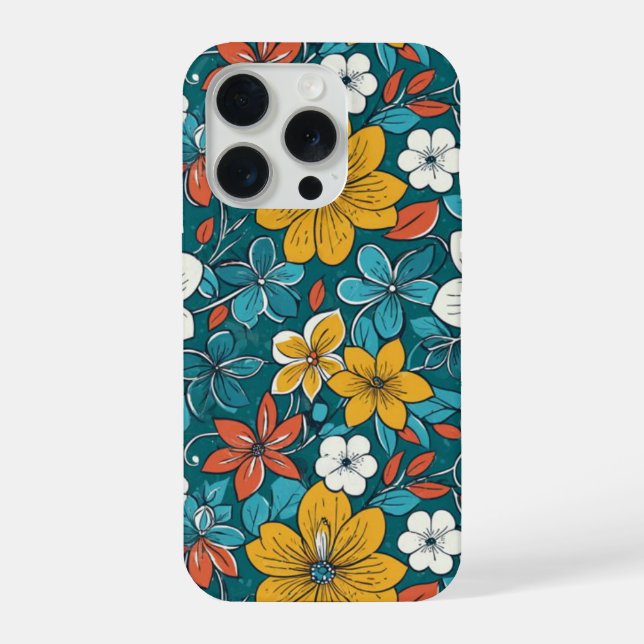 Coque iPhone Fleurs vives, Arrière - plan foncé (Verso)