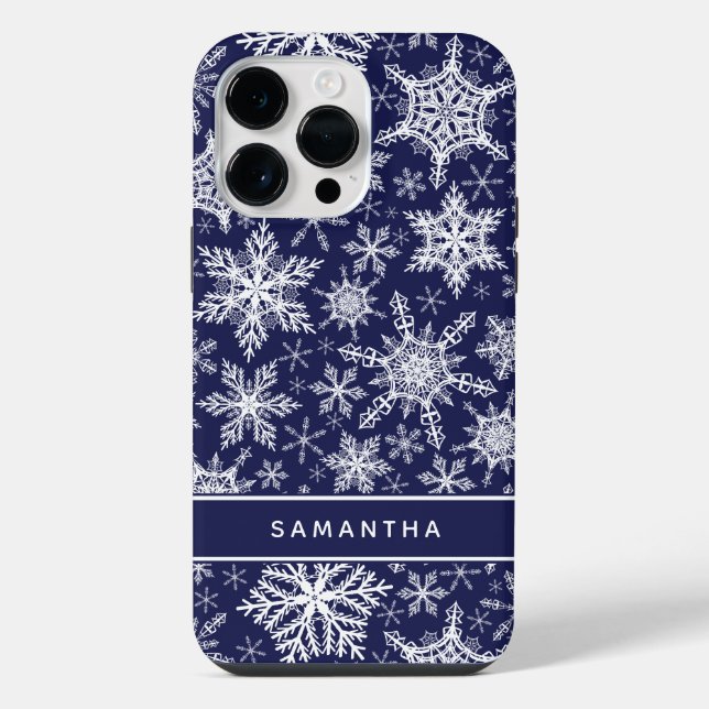 Coque iPhone Flocon de neige bleu blanc de la marine de Noël pe (Verso)