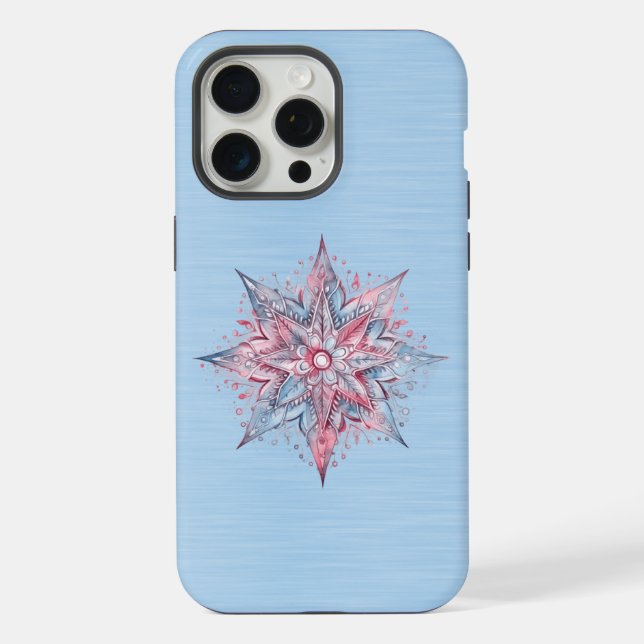 Coque iPhone Flocon de neige rose et bleu géant mignon (Verso)