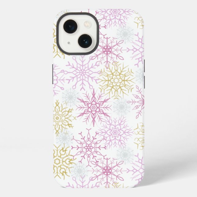 Coque iPhone Flocon de neige rose étincelant (Verso)