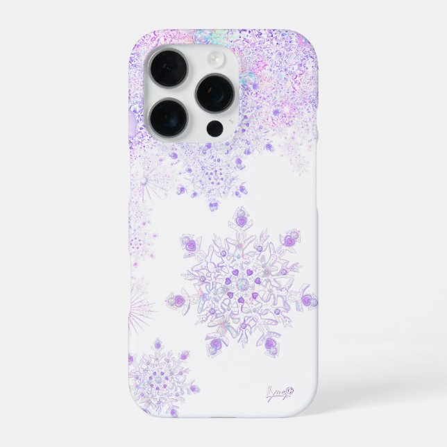 Coque iPhone flocon de neige violet clair et cœur scintillant (Verso)