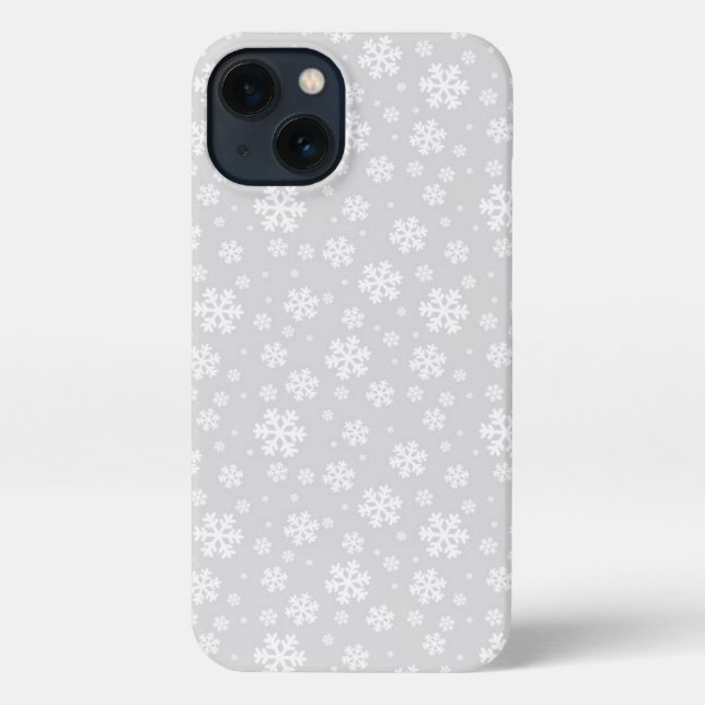 Coque iPhone Flocons blancs sur motif d'hiver argenté (Verso)