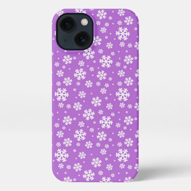 Coque iPhone Flocons blancs sur motif violet d'hiver (Verso)