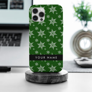 Coque iPhone 15 Pro Max Flocons de neige blancs, Vert, Votre nom, Personna