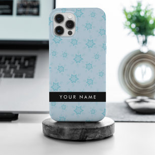 Coque iPhone 15 Pro Max Flocons de neige bleu glace, Votre nom, Personnali