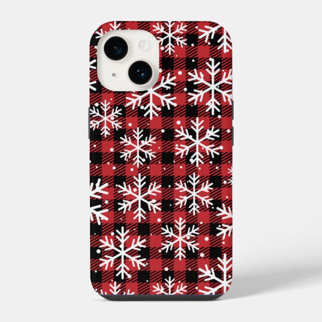 Coque iPhone Flocons de neige de Noël Motif carreaux de Buffalo (Verso)