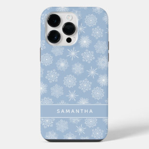 Coque Pour Pour iPhone 14 Pro Max Flocons de neige élégants Monogrammés Noël Bleu