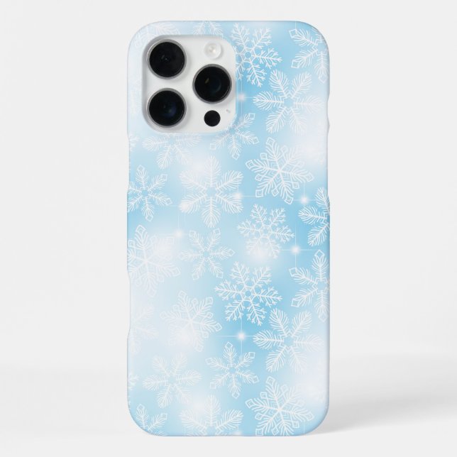 Coque iPhone Flocons de neige et lumières sur fond bleu (Verso)