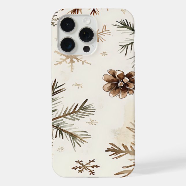 Coque iPhone Flocons de neige rustiques et cônes de pin (Verso)