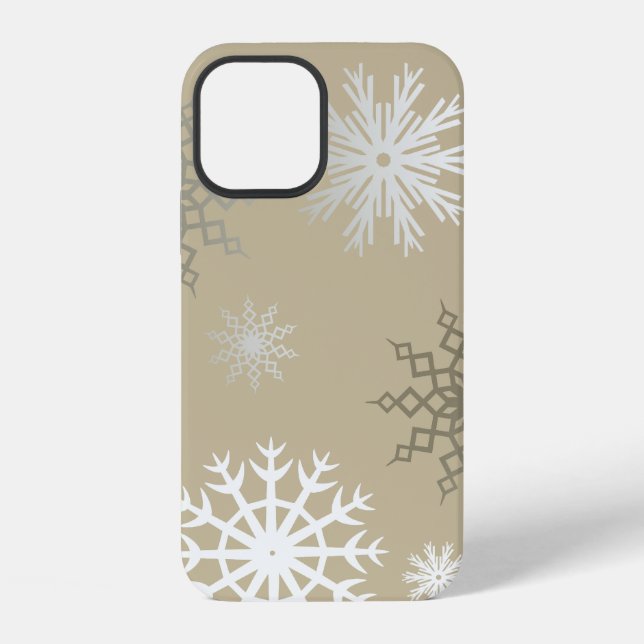 Coque iPhone Flocons de neige sur fond beige (Verso)