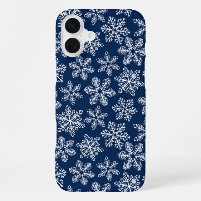 Coque iPhone Flocons de neige sur fond bleu foncé (Verso)