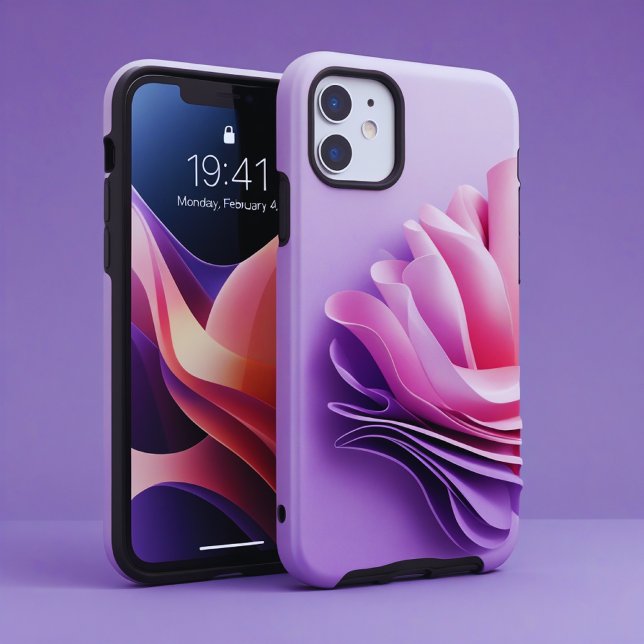 Coque iPhone Floral 3D violet et rose - Design abstrait élégant (Créateur téléchargé)