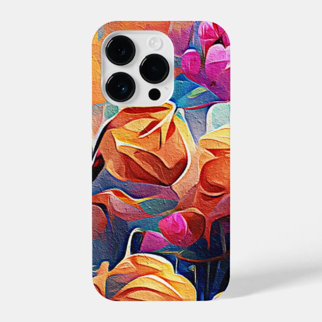 Coque iPhone Floral Abstract Art Orange Red Blue Flowers (Verso)