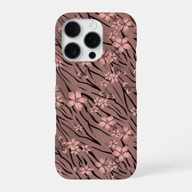Coque iPhone Floral, brun, motif tigre (Verso)
