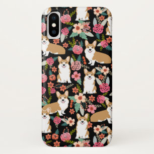 Coque iphone floral de corgi - noir