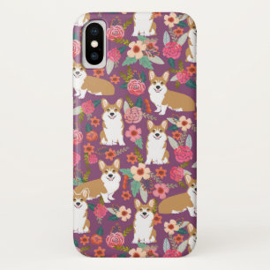Coque iphone floral de corgi - pourpre
