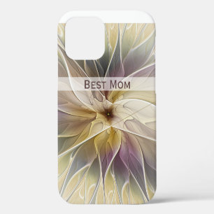 Coque iPhone 12 Floral Gold Eggplant Abstrait Fractal Best Maman