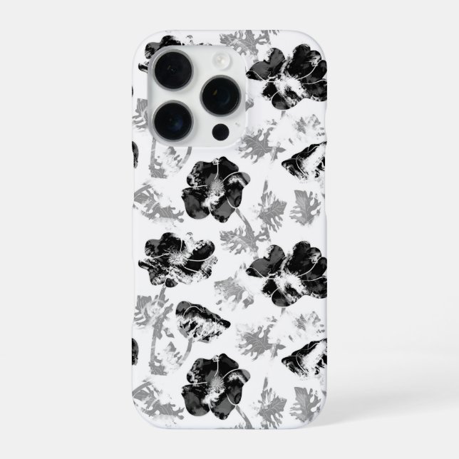 Coque iPhone Floral, noir et blanc (Verso)
