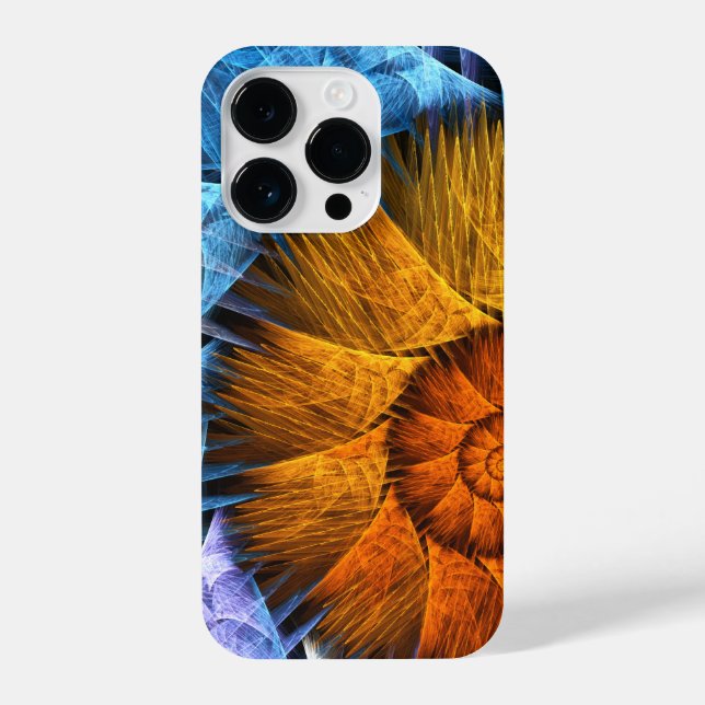 Coque iPhone Floral Orange Bleu Jaune Art Abstrait (Verso)