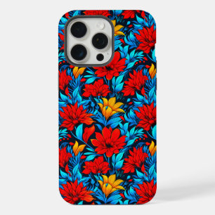Coque iPhone 15 Pro Max Floral Rouge jaune Fleurs Motif-13075
